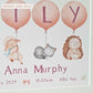 Baby Girl Name Print with Personalised Pink Balloons