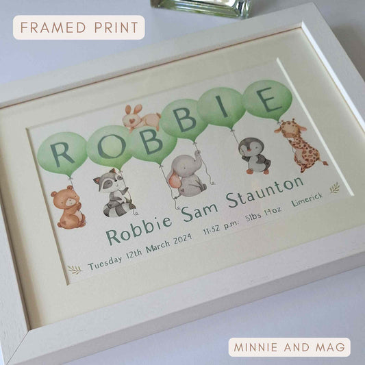 Framed Baby Boy Name Frame featuring cute animals