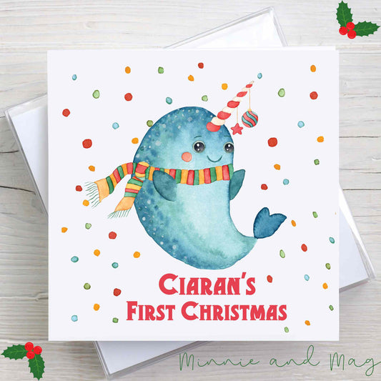 Personalised Baby's First Christmas Card - Narwhal