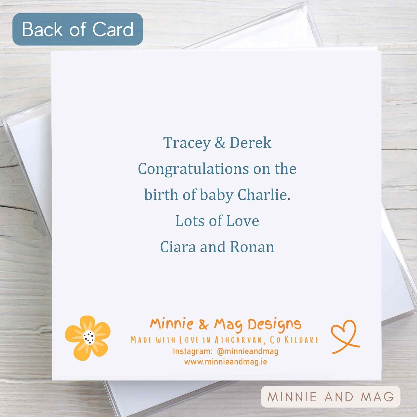 New Baby Boy Card - Personalised back of card