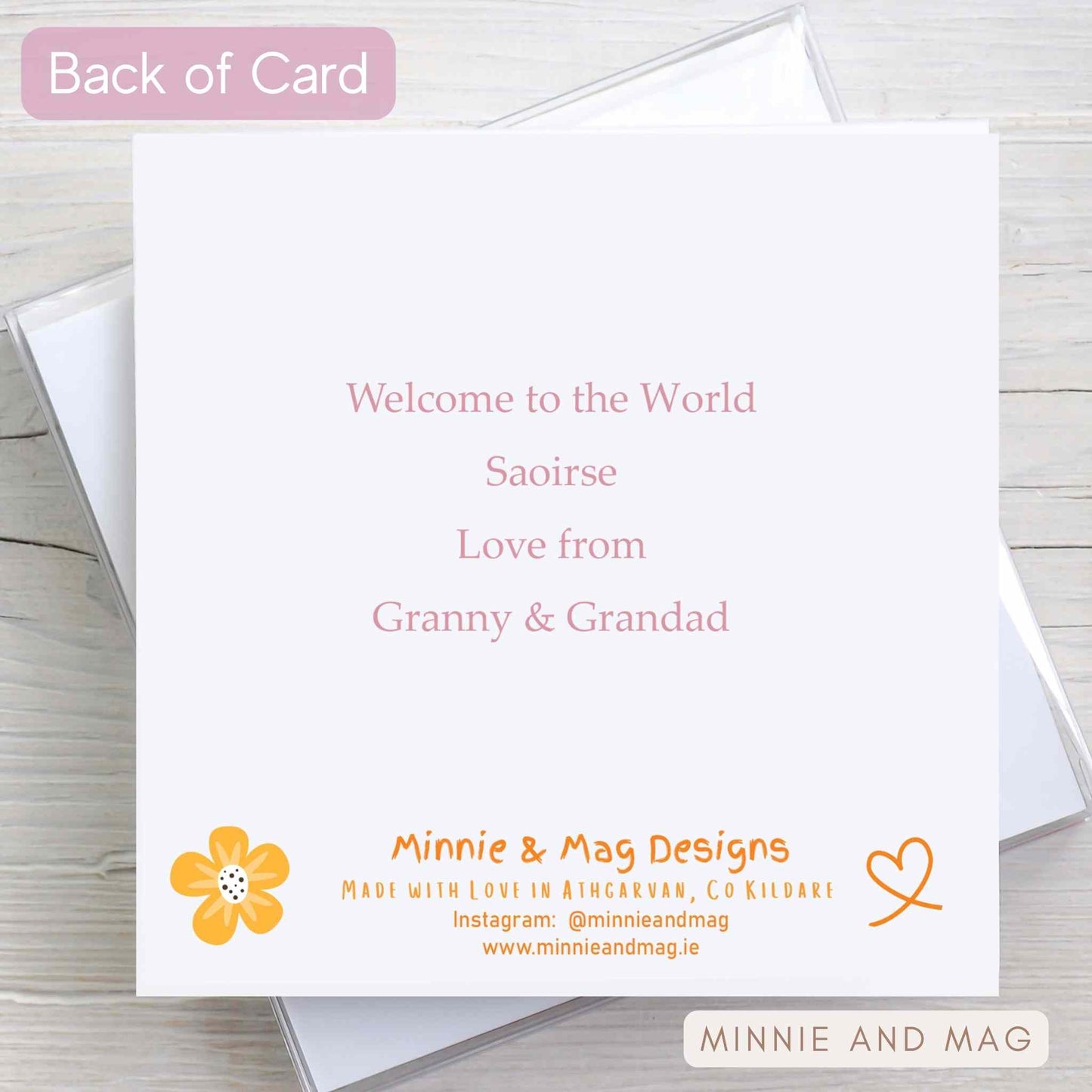 New Baby Card - Personalised back of card