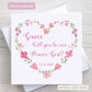 Wedding Flower Girl Personalised card with custom name and wedding date. Floral heart surround.