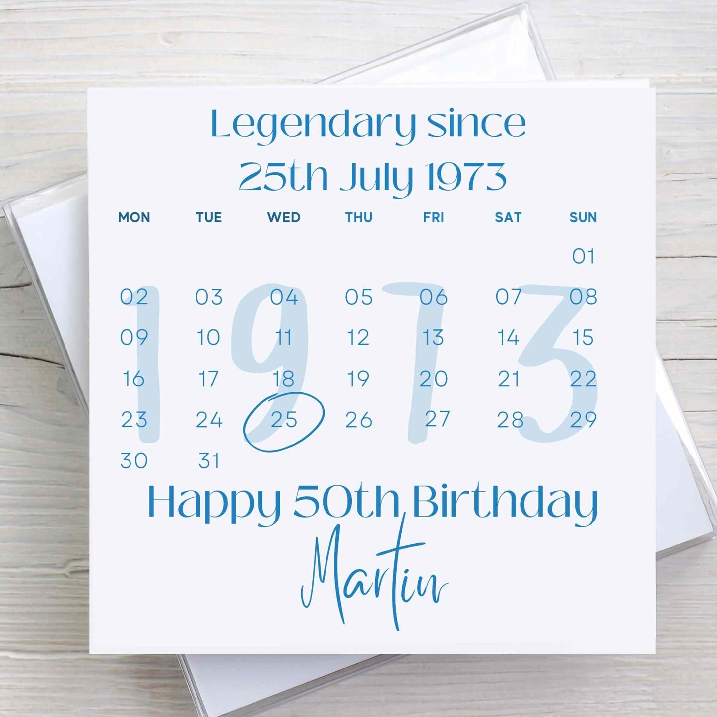 Date of Birth Personalised Birthday Card Blue