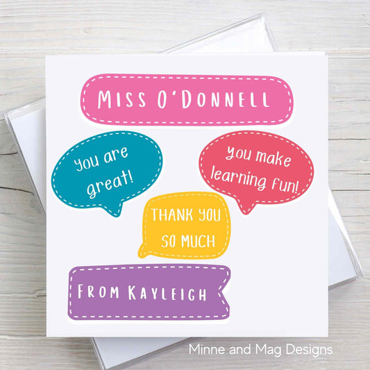 Personalised Teacher Thank You Card with Teacher’s name and child’s name
