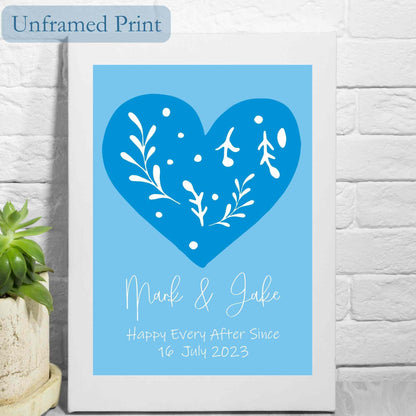 Personalised Mr & Mr Wedding Heart Print - Blue