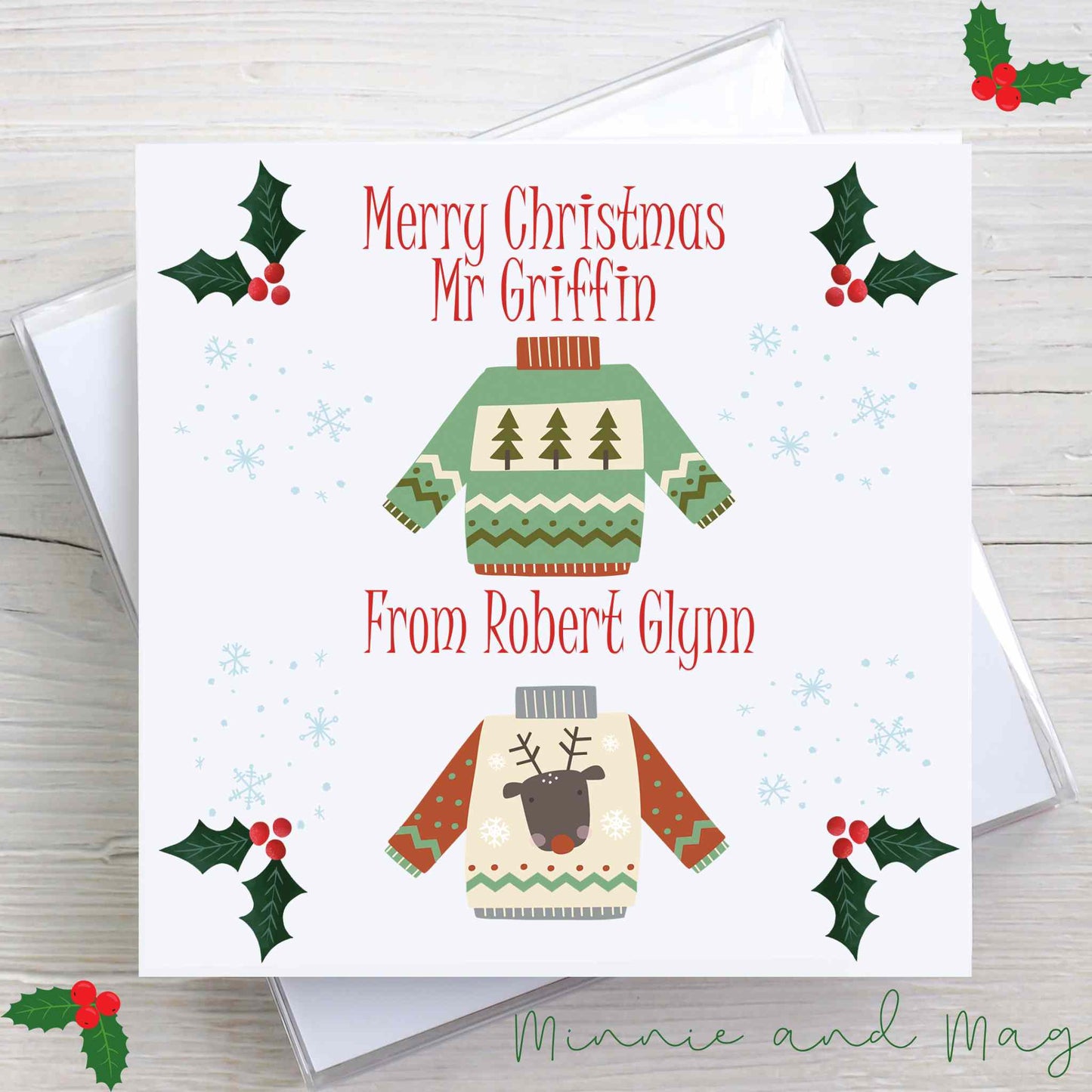 Personalised Christmas card with a Male Teacher and Male Child