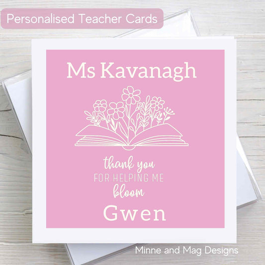 Pretty Pink Thank You Teacher Personalised Card