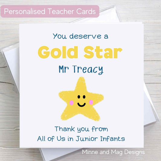 Gold Star Teacher Thank You Card, Personalised